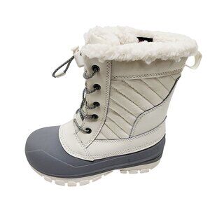 Kids Waterproof Snow Boots With Faux Fur Lining & Quilted Design White Size 1